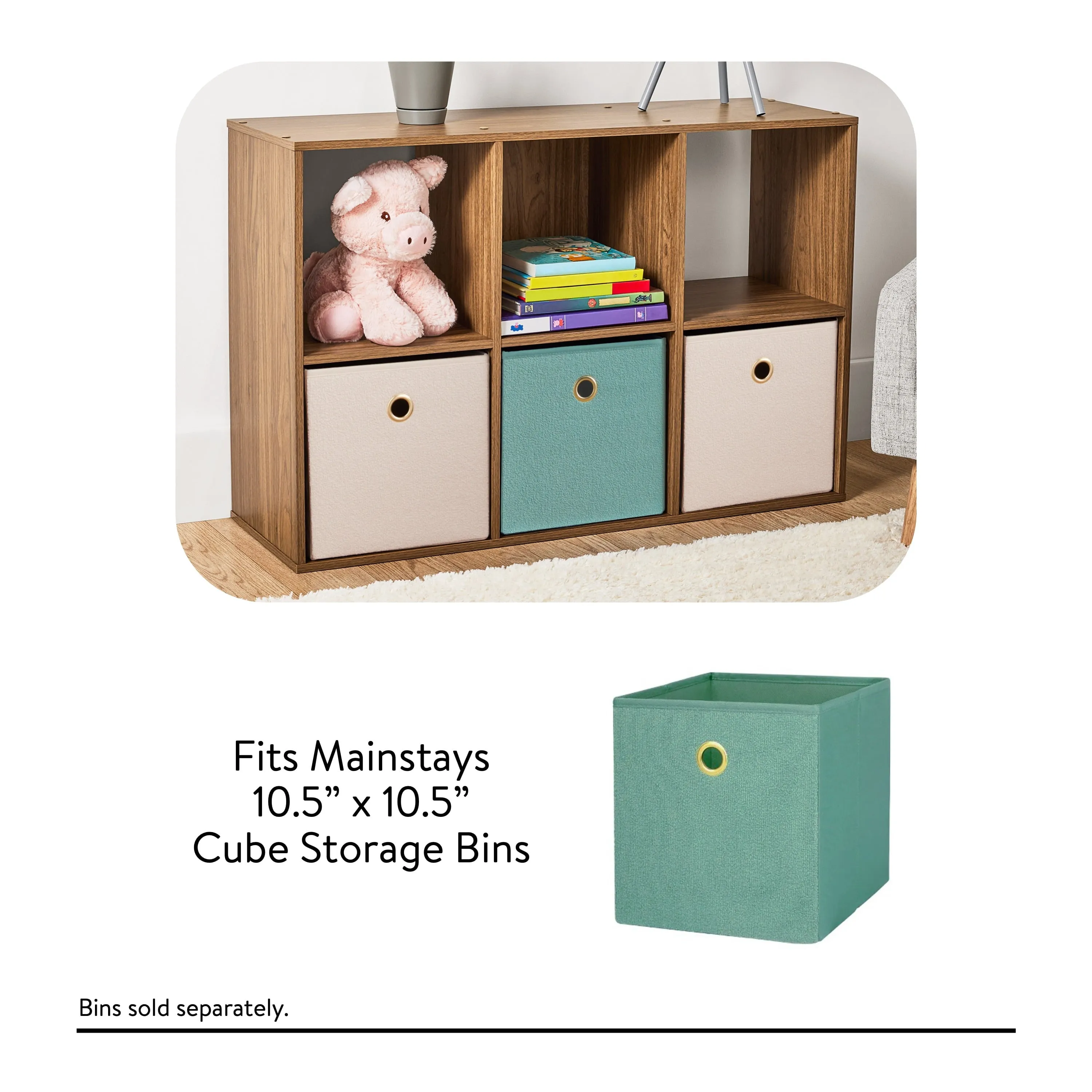 Mainstays 11" 6-Cube Storage Organizer, Warm Walnut