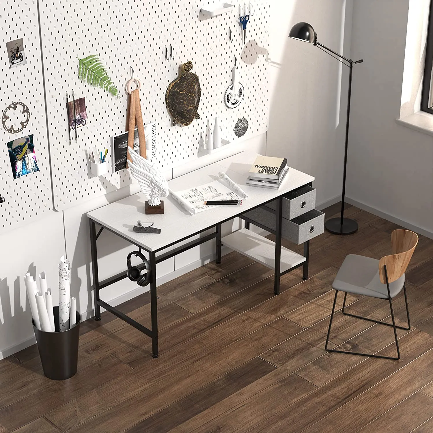 Office Desk, Computer Desk with Drawers 47" Study Writing Desks for Home with Storage Shelves, Desks & Workstations for Home Office Bedroom