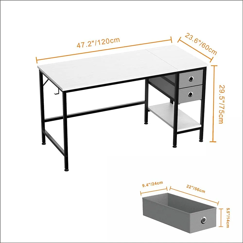 Office Desk, Computer Desk with Drawers 47" Study Writing Desks for Home with Storage Shelves, Desks & Workstations for Home Office Bedroom