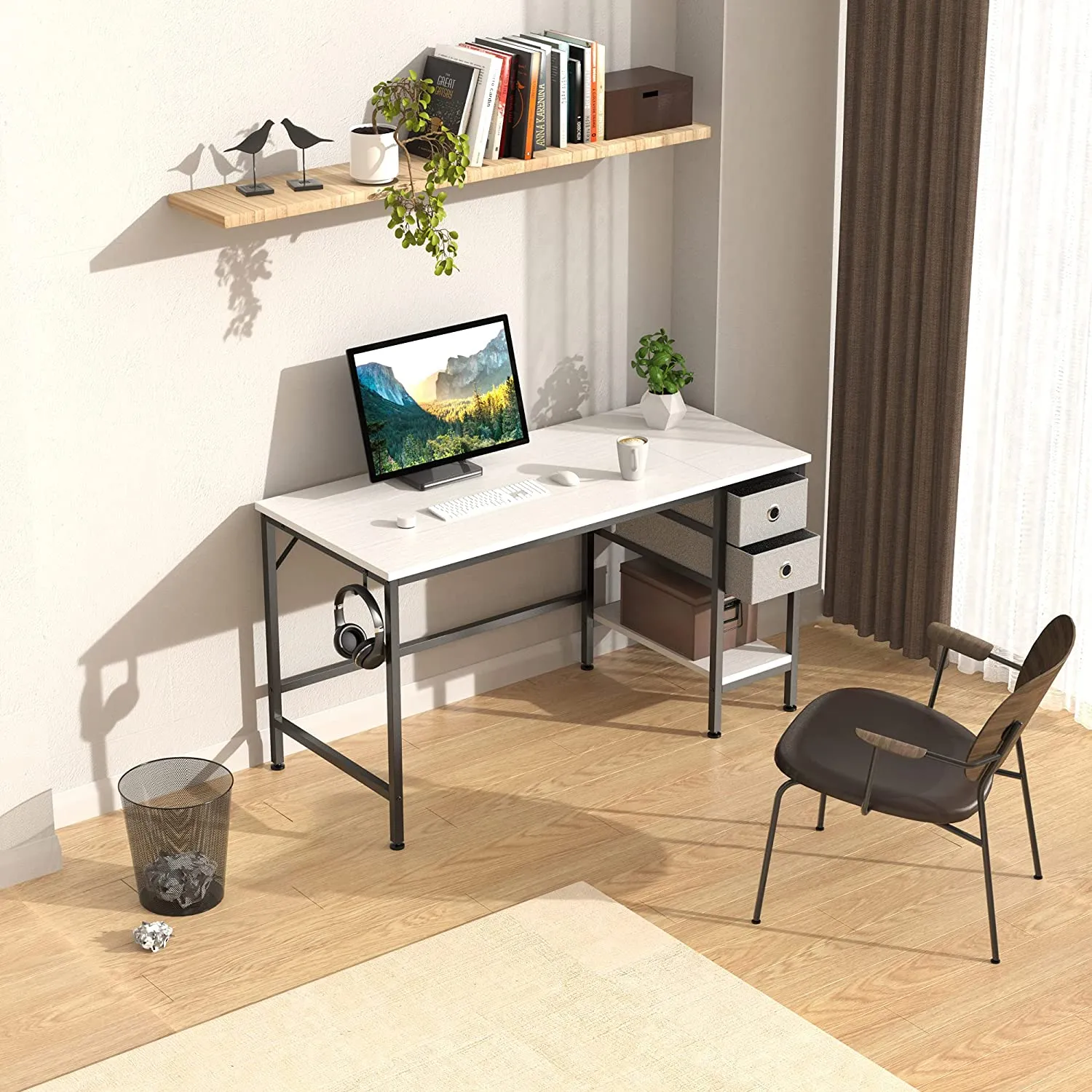 Office Desk, Computer Desk with Drawers 47" Study Writing Desks for Home with Storage Shelves, Desks & Workstations for Home Office Bedroom