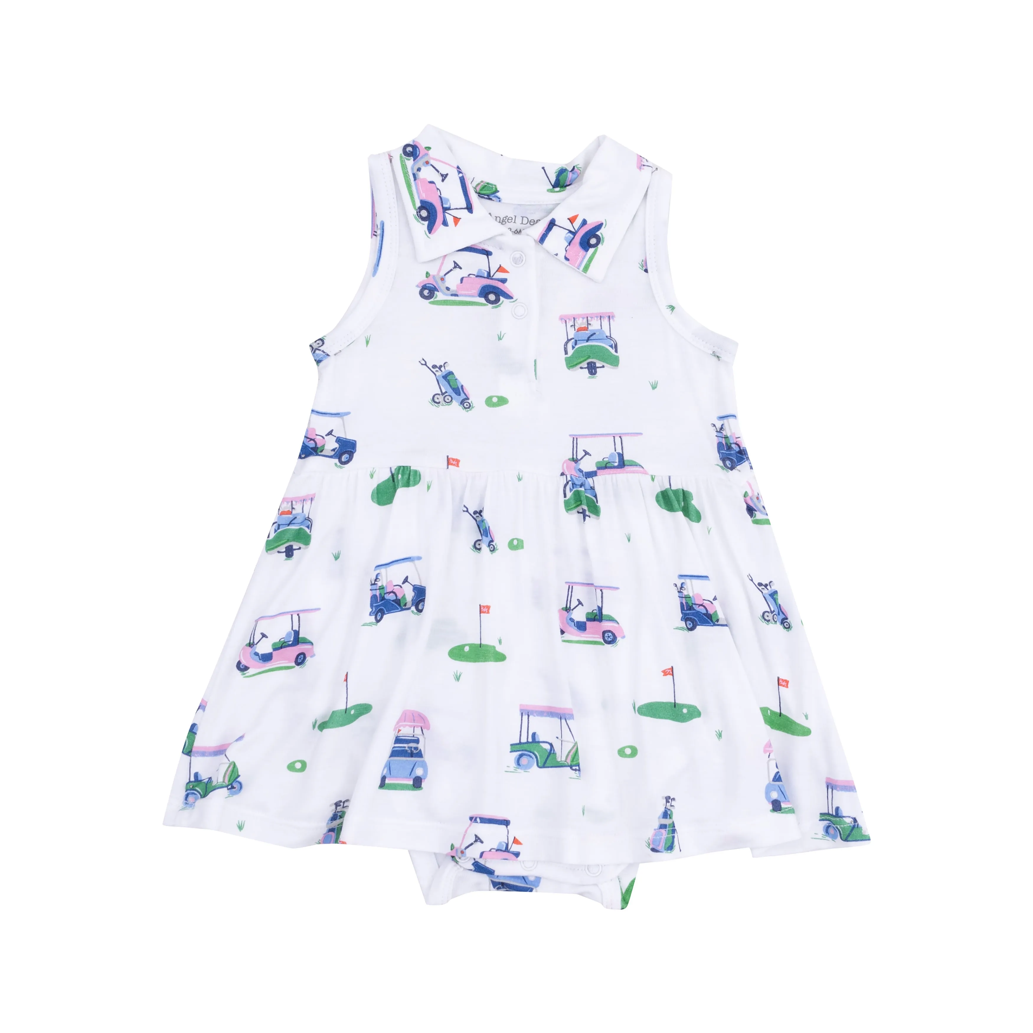 Polo Collar Bodysuit Dress - Vintage Golf Carts Pink