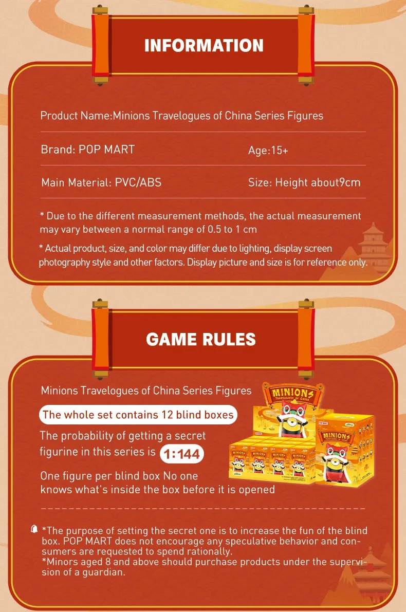 POP MART Minions Reiseberichte von China Series Blind Box | Cute Anime Collectible Figures