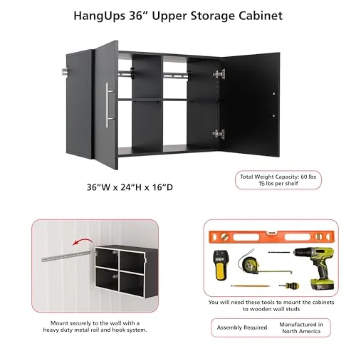 Prepac HangUps Upper Storage Cabinet - Elegant and Spacious Wall Cabinets to Maximize Your Storage, 36" Size, Classic White Finish