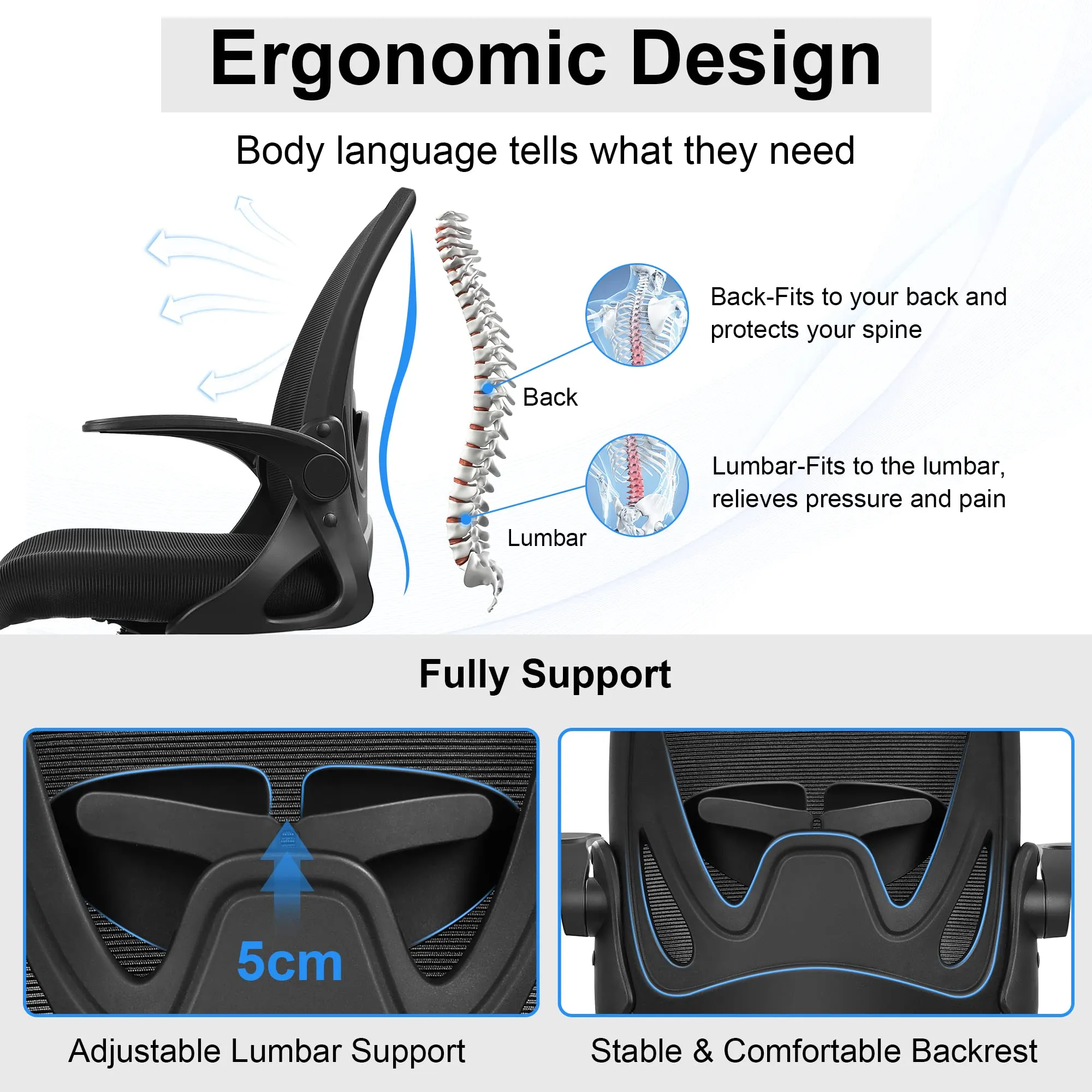 Primy Drafting Chair Tall Office Chair with Flip-up Armrests Executive Ergonomic Computer Standing Desk Chair with Lumbar Support and Adjustable Footrest Ring (Black)