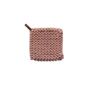 Square Cotton Crocheted Potholder With Leather Loop